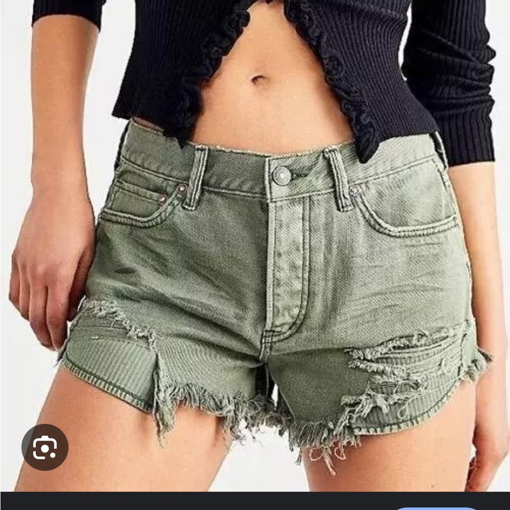 Free People Loving Good Vibration Denim Shorts in green